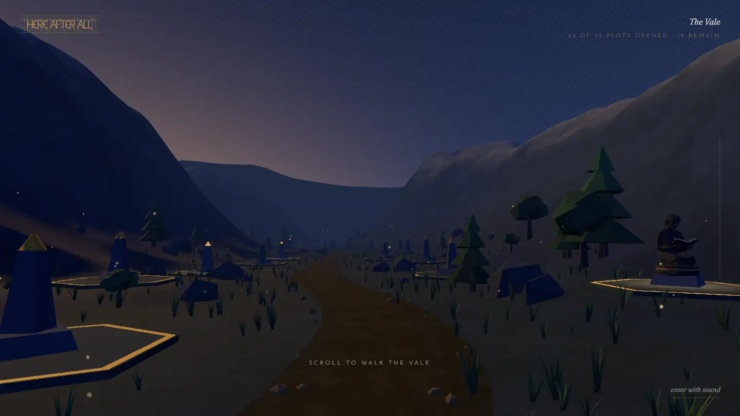 The Vale at dusk: memorial plots along a mountain path