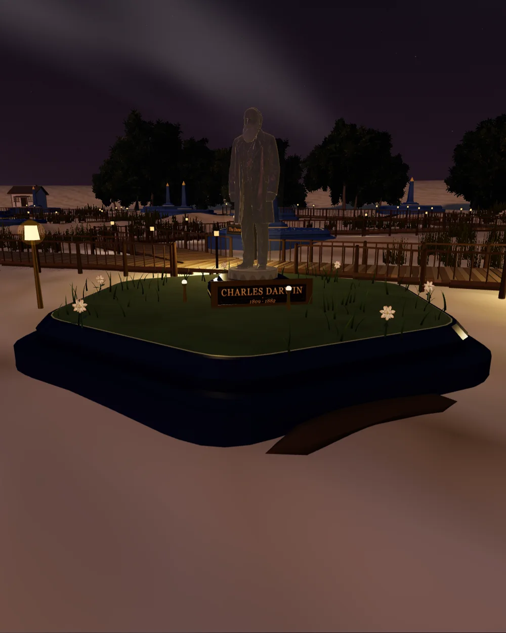 Charles Darwin's statue on the tribute plot in the Shore